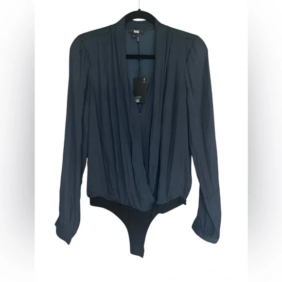 PAIGE Sevilla Long Sleeve Bodysuit in Navy Size Medium - Picture 2 of 9